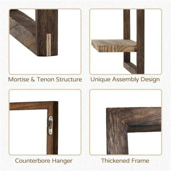 Rustic Wood Floating Wall Shelves Farmhouse Decor Storage Set for Bedroom - Picture 5 of 7